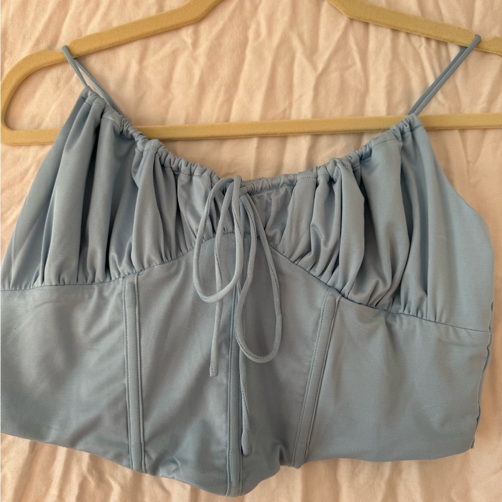Princess Polly Blue Corset Crop top with Bow detail